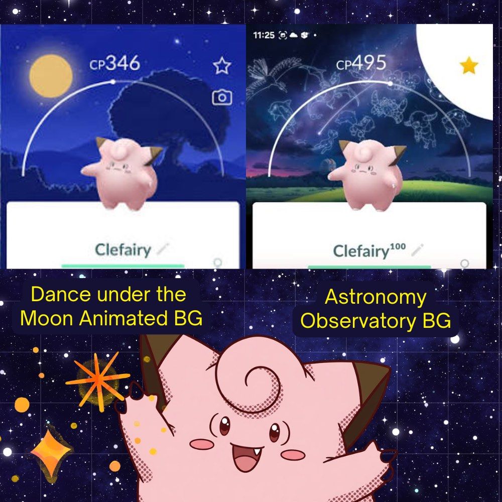 Clefairy - Dance Under the Moonlight • Astronomy Observatory BG (Category: In-Game Products) located in Cebu City. Submitted by mxriver (Listing ID 1463227957, Image 1). Description: Non-Shiny Clefairy with •Dancing in the Moonlight Event BG • Astronomy Observatory BG 50php each.