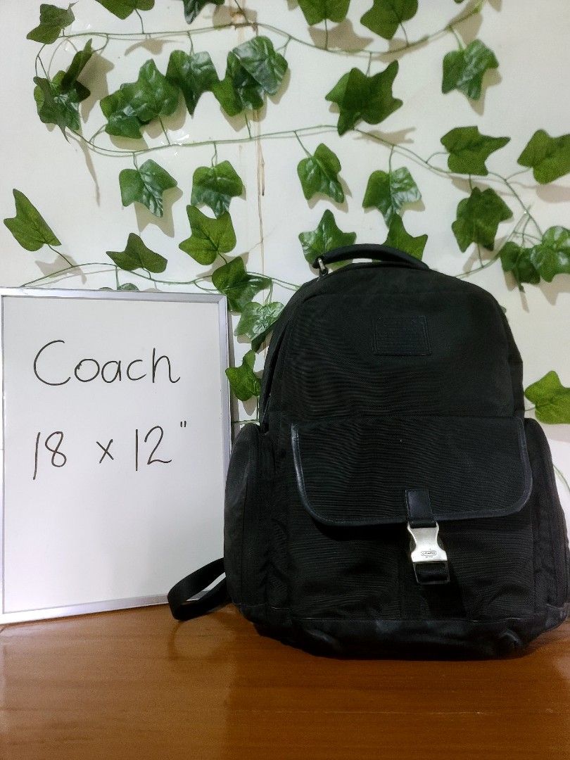 Coach Black Backpack 18 x 12 Inches (Category: Backpacks) located in Baguio. Submitted by phoeberose33384 (Listing ID 1463739421, Image 1). Description: - Authentic Black Coach Backpack - Dimensions: 18 inches (height) x 12 inches (width) - Secure buckle closure on front flap - Genuine leather Coach tag inside - Ideal for everyday use - Ample storage for your essentials.