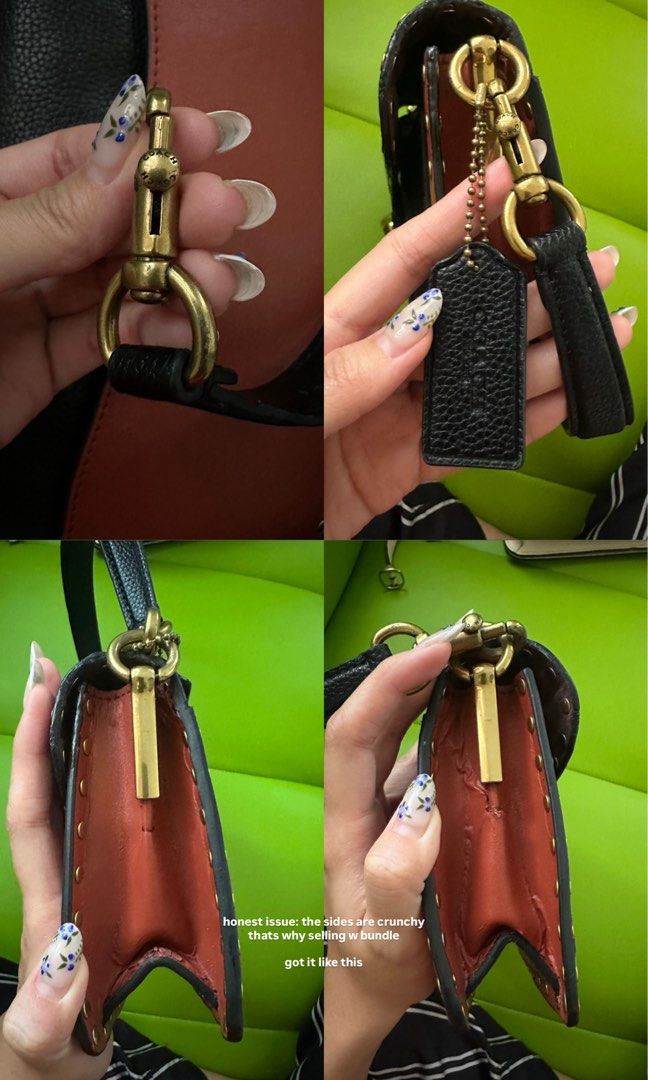Coach Tabby (Category: Shoulder Bags) located in Manila. Submitted by quintanadm21299 (Listing ID 1463559767, Image 3). Description: RFS: need space, decluttering impulse buy bags. Lugi sale 🤣 Self Authentication po, not sure but thick hangtag, coach lining inside the Zipper. 2. Coach Tabby Shoulder Bag 26 in Black Leather & Suede with Rivets / Studs * Dark purple inside * Flaws on the sides look photos, i got it as is. .
