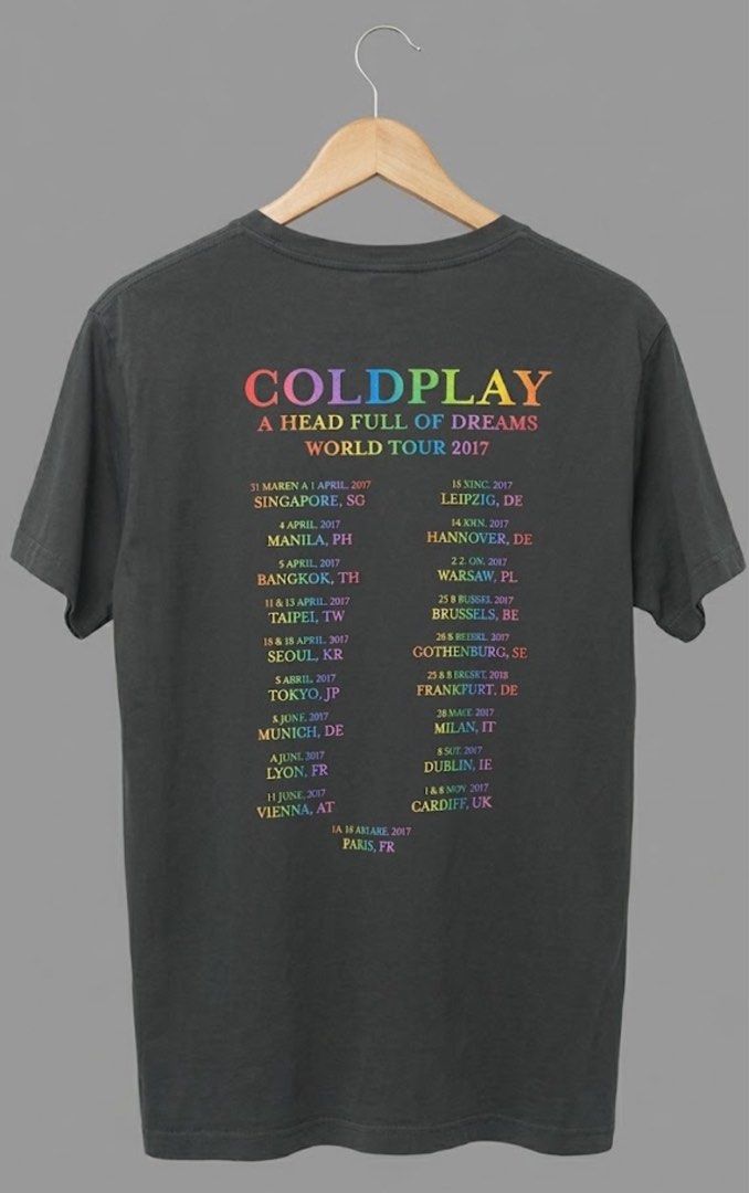 COLDPLAY TOUR 2017 BANDSHIRT (Category: Tshirts & Polo Shirts ) located in Davao. Submitted by ronz31 (Listing ID 1463560042, Image 3). Description: INCH COLDPLAY TOUR 2017 BANDSHIRT MED 19X27 WITH BACKHIT DM📩.