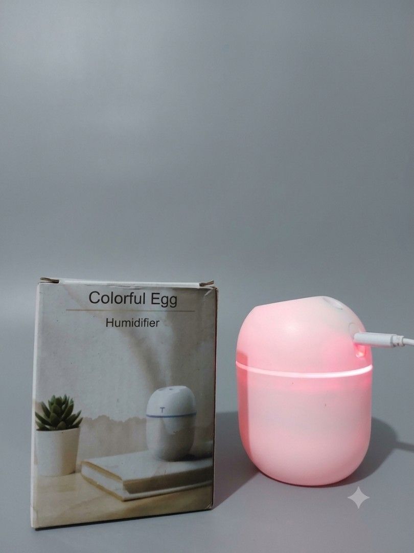 Colorful Egg Humidifier 220ML (Category: Air Purifiers & Dehumidifiers) located in Las Pinas. Submitted by jay.lo_120 (Listing ID 1463683908, Image 1). Description: ✅Good Condition ✅Strong Mist ✅RGB Light Working ✅With Original Box ❌No USB Cable, Just The Humidifier Quick sell, kailangan lang ng pera.