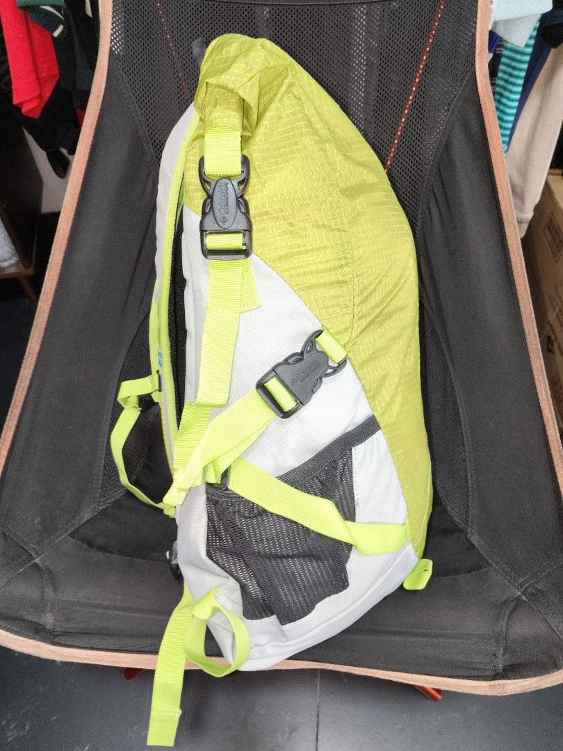 Columbia Lightweight Hiking Backpack Daypack (Category: Backpacks) located in San Juan City. Submitted by swiftfox.62e2f4 (Listing ID 1463652672, Image 3). Description: - Bright lime green Columbia backpack - Ideal for day hikes or travel - Lightweight and packable design - Comfortable padded shoulder straps - Chest strap for added stability - Multiple pockets, including mesh side pockets - Ready for your next adventure!.