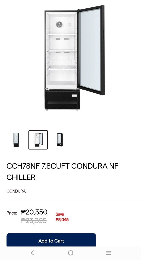Condura CCH78NF 7.8 cuft Chiller (Category: Refrigerators and Freezers) located in Pasig City. Submitted by gamitatibapa18 (Listing ID 1463662062, Image 1). Description: - Condura Chiller, Model CCH78NF - 7.8 Cubic Feet Capacity - Dimensions: 52cm x 148cm - Features adjustable shelves and interior lighting - Comes with keys for the lock - In excellent working condition - May 2026 lang binili -sobra tipid sa kuryente.