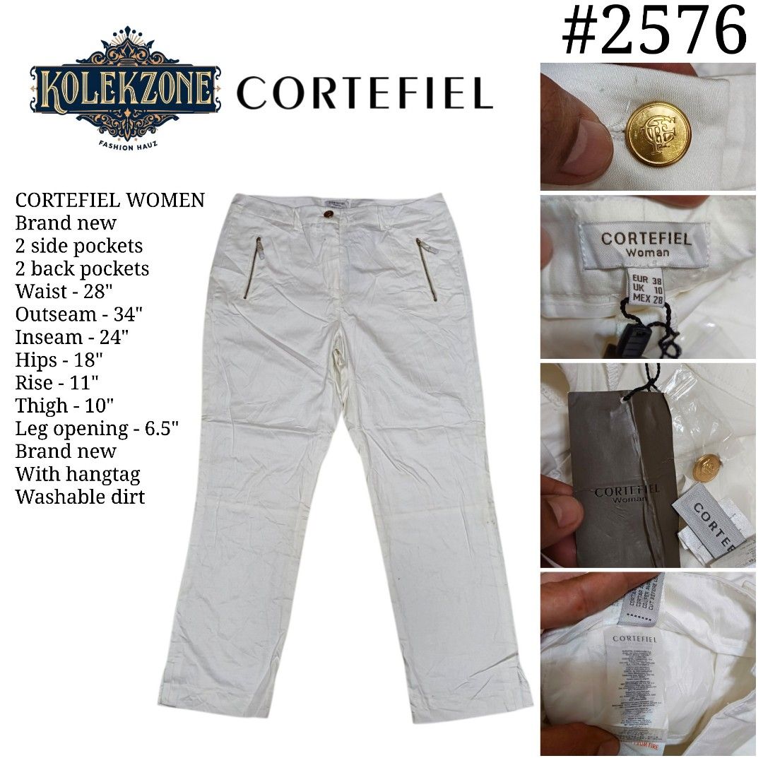 Cortefiel Women White Pants (Category: Jeans) located in Nasugbu. Submitted by staffpicks1515 (Listing ID 1463648119, Image 1). Description: - Brand: Cortefiel - Color: White - Size: Waist 28" - Pockets: 2 side, 2 back - Includes: Hangtag - Condition: Minor washable dirt.