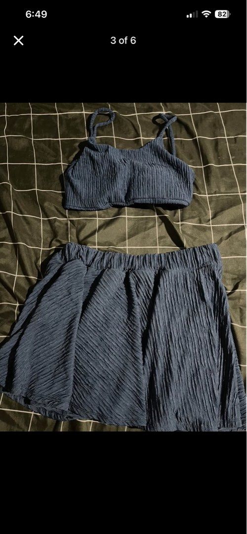 Crinkle texture crop top and skirt set (Category: Sets or Coordinates) located in Pasig City. Submitted by ceejay_29 (Listing ID 1463738448, Image 3). Description: 300 each na lang po hindi po kasi kasya huhu.
