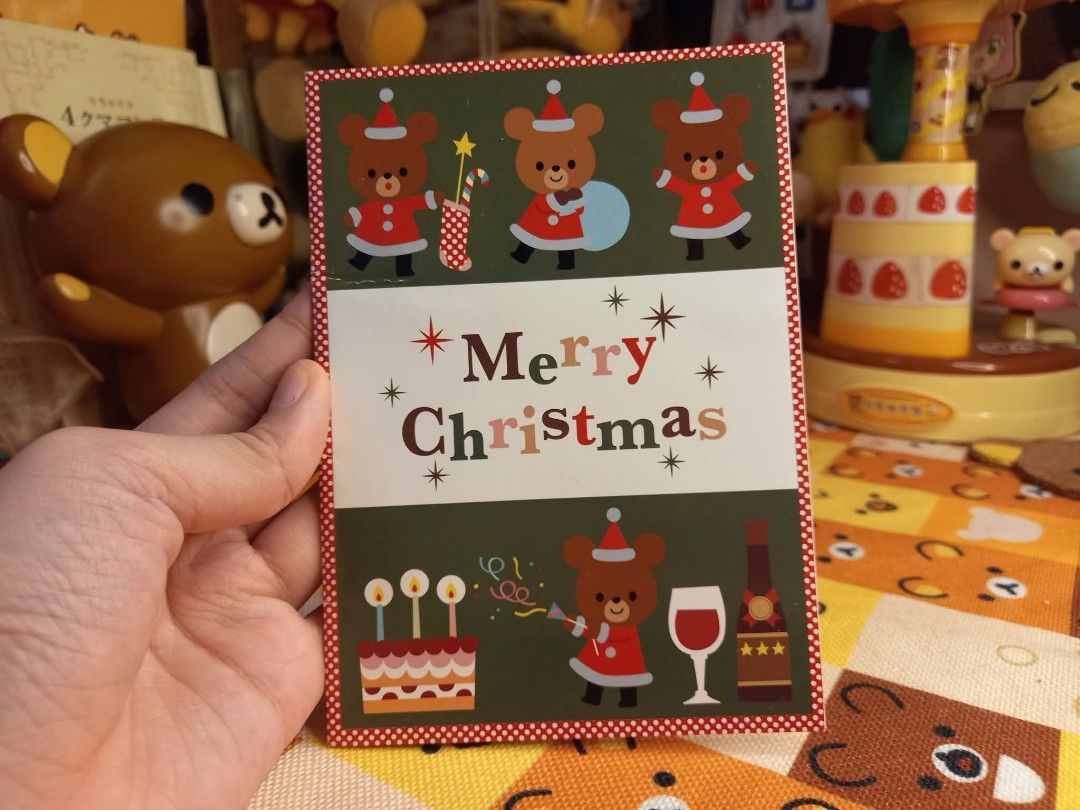 Cute Bear Pop-Up Merry Christmas Card (Category: Occasions & Party Supplies) located in Bulacan. Submitted by arax_kumashop (Listing ID 1463694128, Image 1). Description: - Adorable pop-up Christmas card - Features cute bears - Includes design elements like a cake, tree, and wine - Perfect for sending festive holiday greetings - Spread cheer to loved ones this season.