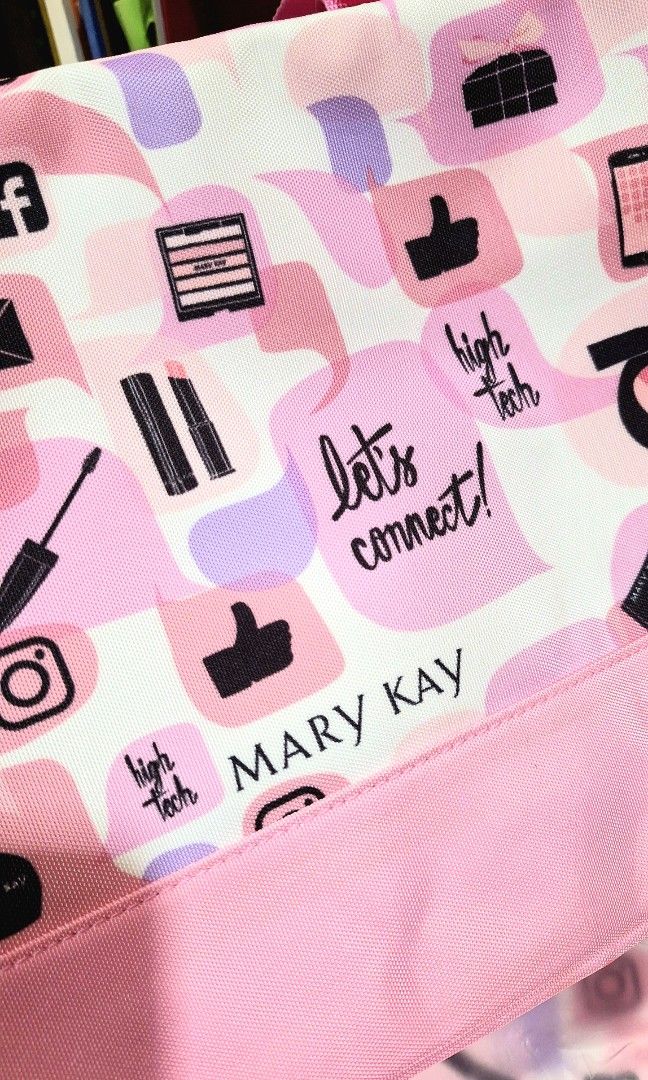 Cute Pink Travel Duffel bag (Category: Purses & Pouches) located in Quezon City. Submitted by tinylittlecorner (Listing ID 1463580228, Image 3). Description: - Adorable Mary Kay cosmetic bag - Features a fun pattern with social media icons, lipstick, and makeup brushes - Stylish pink handles and trim - Ideal for organizing makeup or toiletries - Convenient for travel or everyday use - Easy to carry 2pcs available.