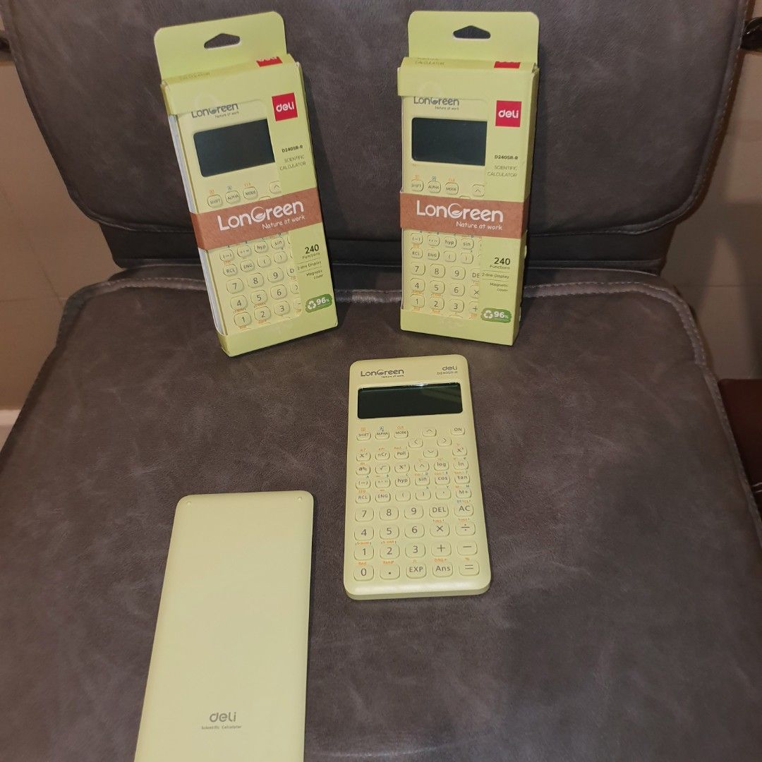 Deli LonGreen Scientific Calculator (240 Functions) casio canon sharp hp (Category: Stationery & School Supplies) located in Pasig City. Submitted by mr.bargaindeal (Listing ID 1463561092, Image 2). Description: - Selling 2 Deli LonGreen scientific calculators - 240 functions - Light yellow color - 1 calculator is out of the box, 2 are still sealed - Ideal for students and everyday use - Get them before they're gone!.