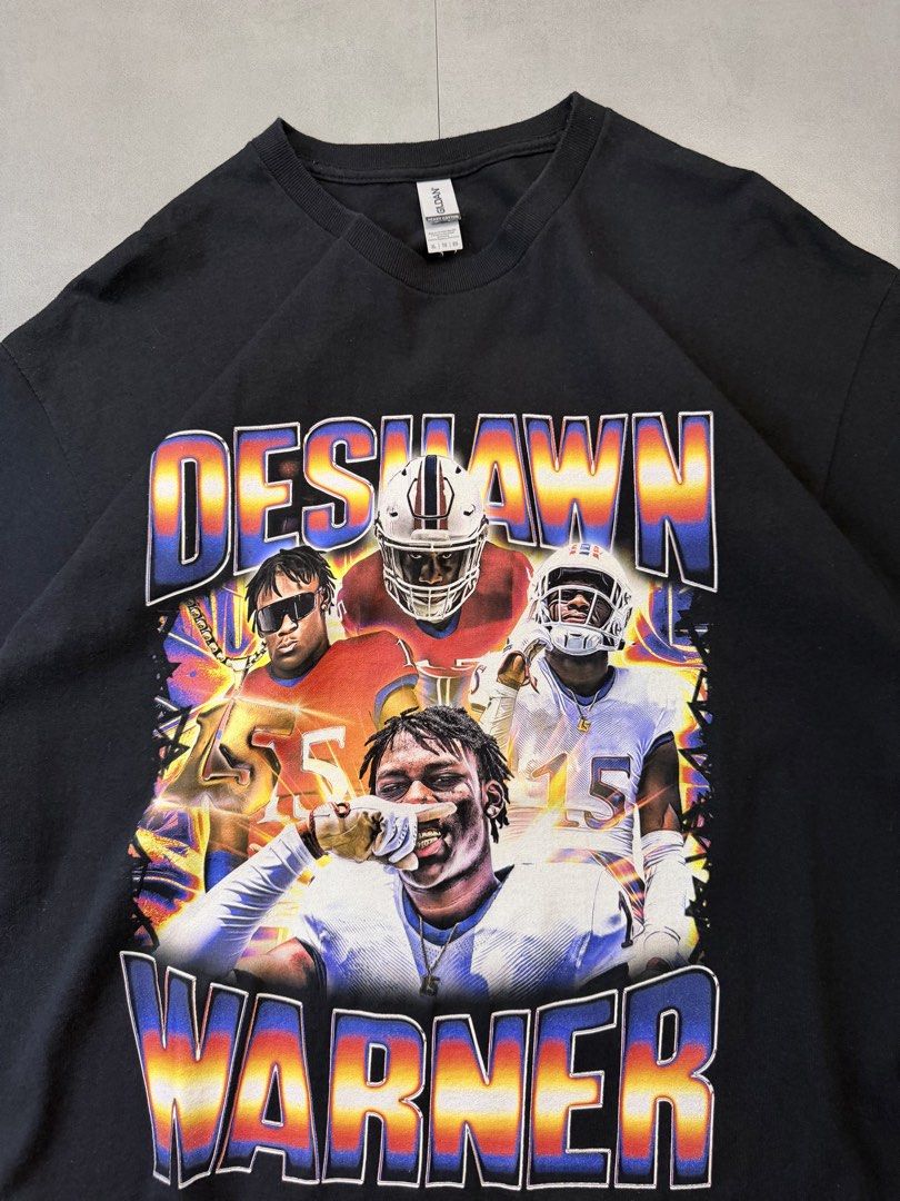 Deshawn Warner graphic tee shirt (Category: Tshirts & Polo Shirts ) located in Santa Rosa. Submitted by arvintage.ph (Listing ID 1463687314, Image 3). Description: Tagged: XL on tag Width 22.5” | Length 31.5” Condition: Excellent condition Issue(s): -.