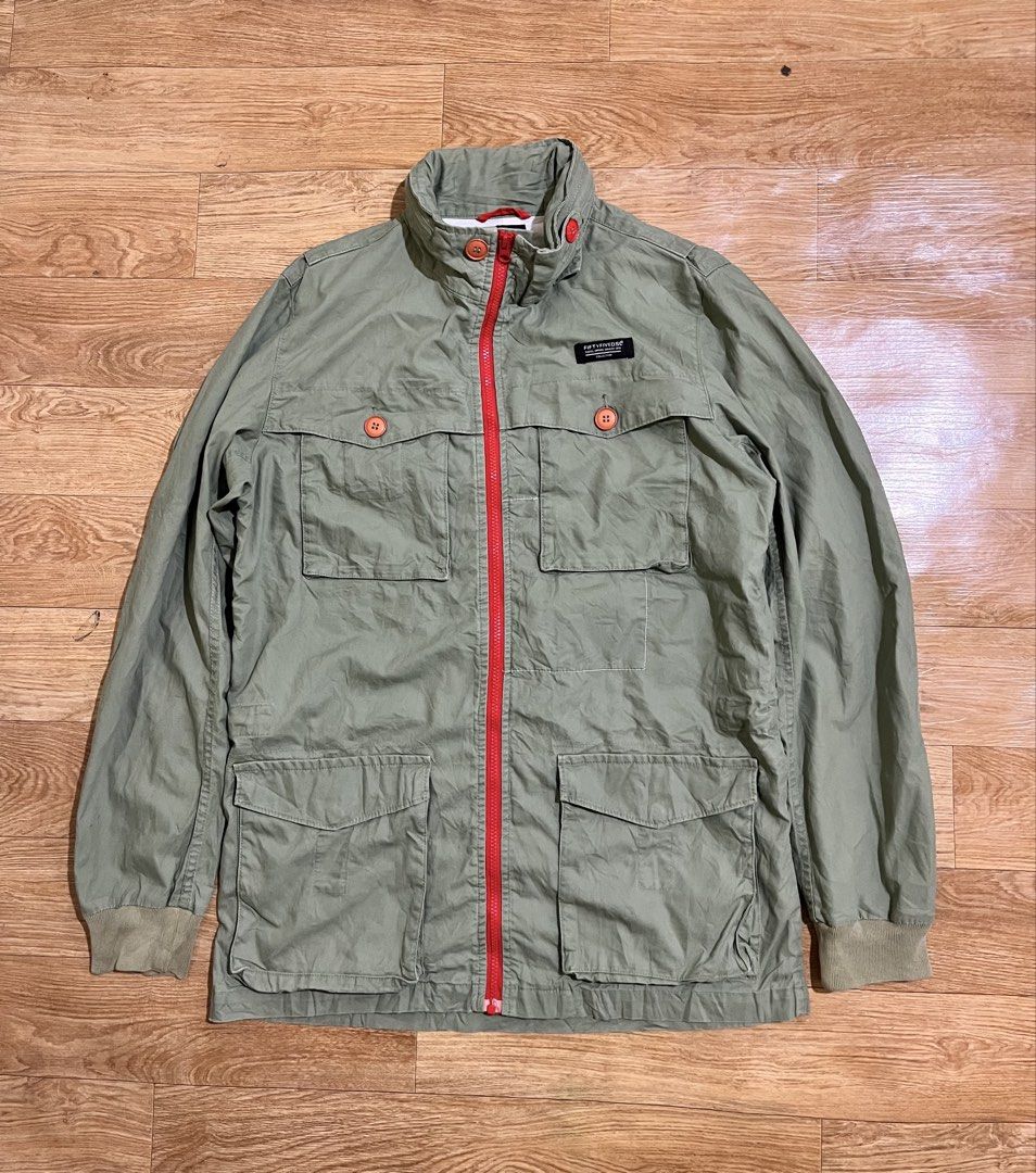 Diesel 55DSL Mod Coat Spring Coat Jacket Blouson (Category: Coats, Jackets and Outerwear) located in Zamboanga. Submitted by alterramz08 (Listing ID 1463714609, Image 1). Description: 55DSL (by Diesel) military-style field utility jacket featuring a bright red front zipper and orange contrast buttons. Size large on tag Width 23 length 31.5 Verygood Condition Price : 1,400 Pesos !!.