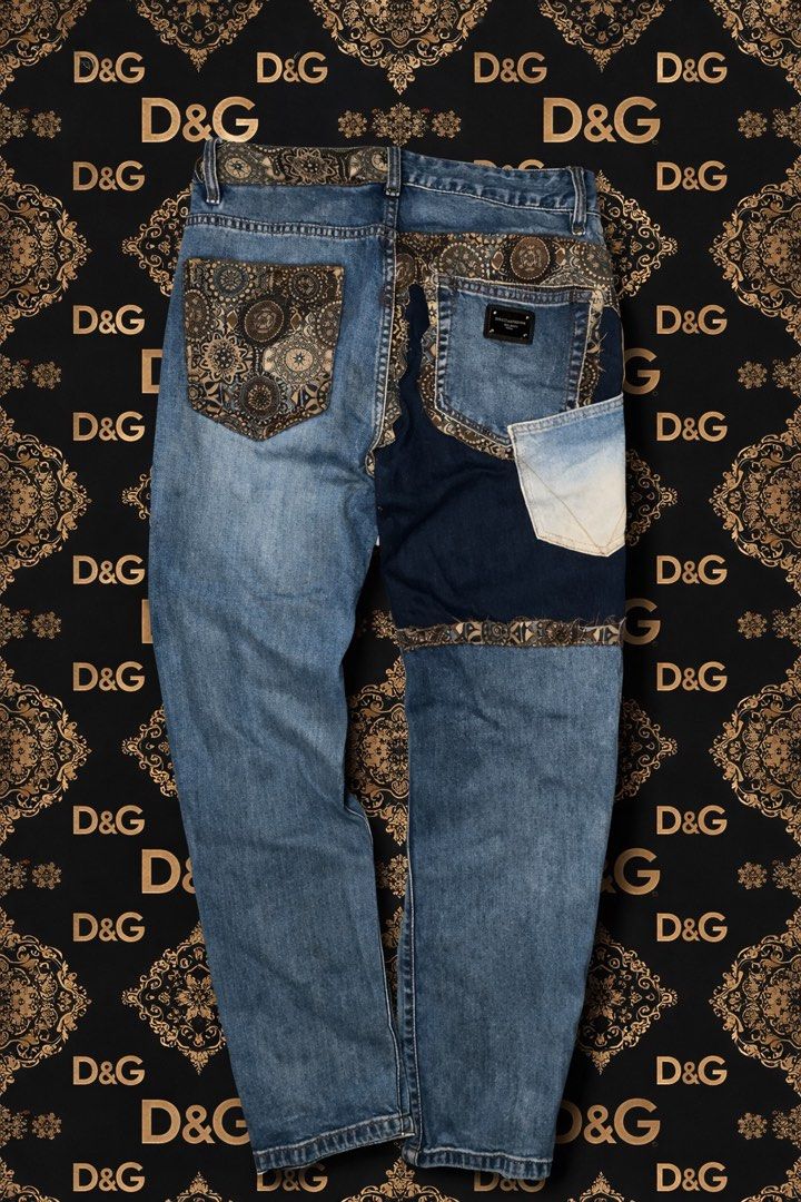 Dolce & Gabbana Patchwork Denim Jeans (Category: Jeans) located in Manila. Submitted by blaze_213 (Listing ID 1463740678, Image 1). Description: - Authentic Dolce & Gabbana jeans - Unique patchwork design with intricate patterns - Made in Italy - Classic blue denim with a modern twist - Button fly closure - Perfect statement piece.