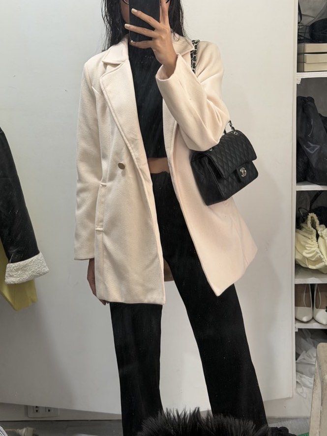 Double-Breasted Blazer wool (Category: Coats, Jackets and Outerwear) located in Pasig City. Submitted by miss_abuelita (Listing ID 1463631973, Image 1). Description: length 30” shoulder to shoulder 18” waist up to 37-38”.