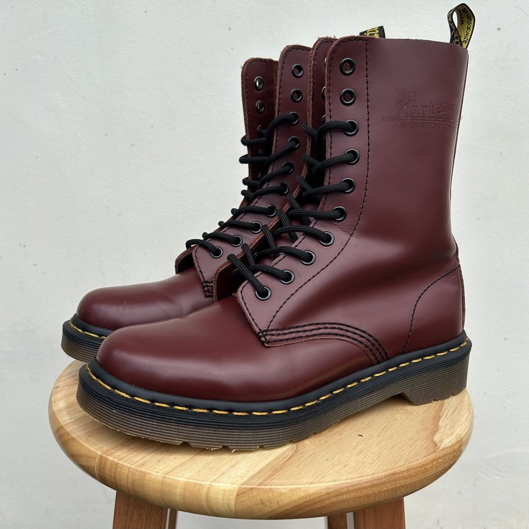 Dr. Martens - 1490 Smooth Leather Mid Calf Boots Cherry Red (Category: Boots) located in Lucena. Submitted by s0m31one (Listing ID 1463678183, Image 1). Description: Dr. Martens - 1490 Smooth Leather Mid Calf Boots Cherry Red Size: UK 5 / US 7 L Condition: Very Good Flaws: Tiny heel drags, light scratches Price: 3,999 + SF Buy at your own risk. Color may vary due to lighting. Measurements are taken on a flat surface. Manage your expectations. .