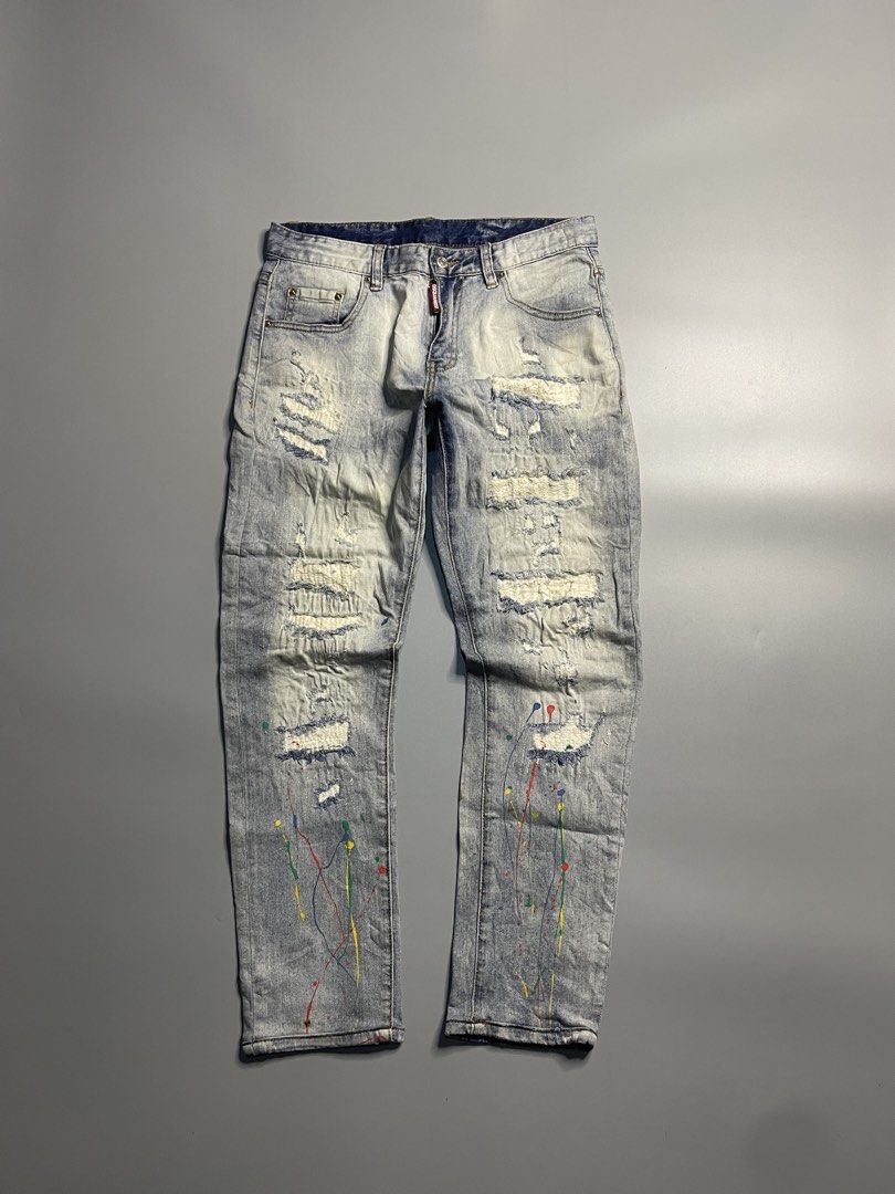Dsquared2 Distressed Paint Splash (Category: Jeans) located in Pagadian. Submitted by thrift.wrld (Listing ID 1463709266, Image 1). Description: For Sale! ⚡Dsquared2 Distressed Paint Splash⚡ Size/Dimensions: 31 by 37 ‘ 6 hem Condition: Excellent | 10/10 Color rate ( Sobrang solid nito sa personal) 🏷️ Price: 700 + shipping fee 📍 Loc: Pagadian City, Zamboanga Del Sur 💬 Drop a message for more details! .