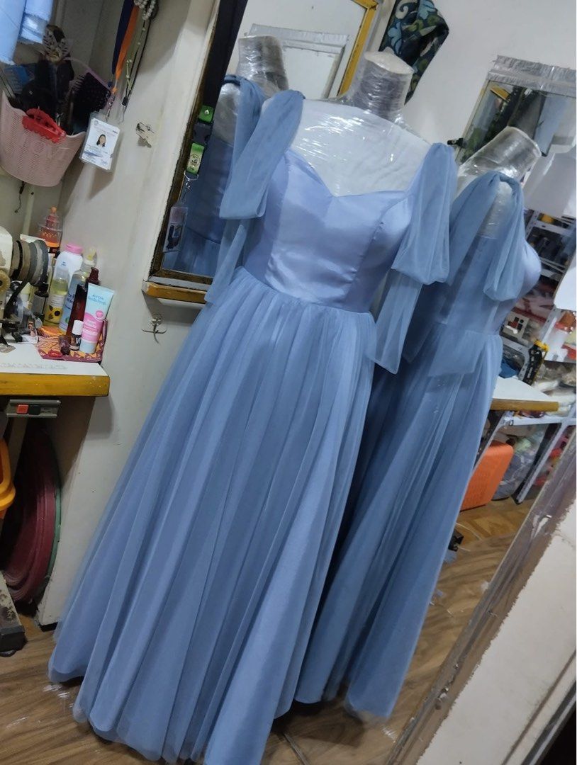 Dusty Blue - Formal/Evening Gown (Category: Evening dresses & gowns) located in Taguig. Submitted by myg_03 (Listing ID 1463610488, Image 2). Description: Bust: 38A Waist: 31in Hips: 35in Worn only once in a Wedding Dusty Blue Formal/Evening gown Original price - 2,500pesos (Patahi).