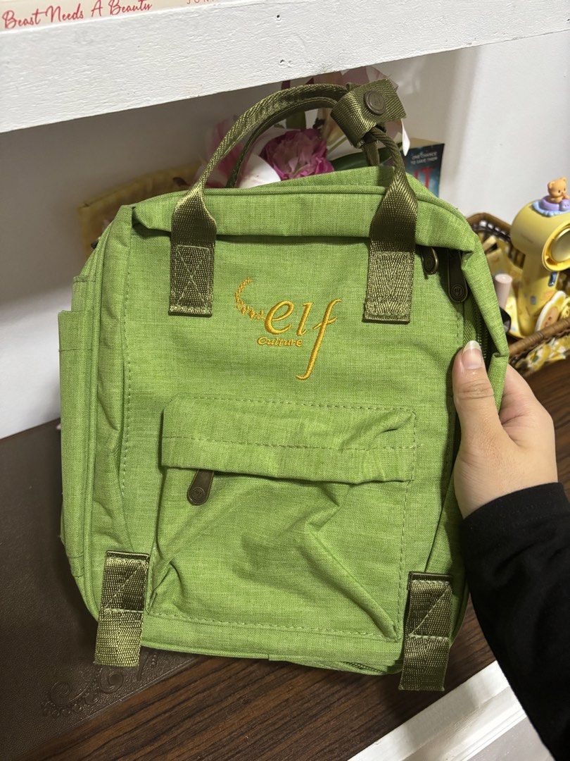 e.l.f. Cosmetics Green Mini Backpack ELF (Category: Backpacks) located in Lubao. Submitted by dear_kalii_cart (Listing ID 1463698084, Image 1). Description: - Cute green mini backpack - Brand: e.l.f. Cosmetics - Front pocket with zipper - Main compartment with zipper - Adjustable straps - Small and compact, ideal for essentials.