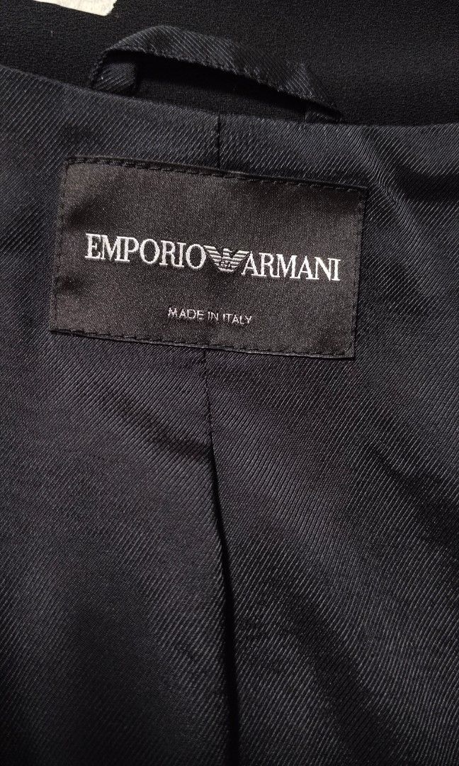 Emporio Armani Bow Black Blazer (Category: Luxury Apparel) located in Caloocan City. Submitted by modishthriftstore (Listing ID 1463644900, Image 3). Description: yes available , no need to ask M-L size S;15.5 Bust up to 38 L:24 With Hangtag, Loc: Rainbow Village 5 North Caloocan.