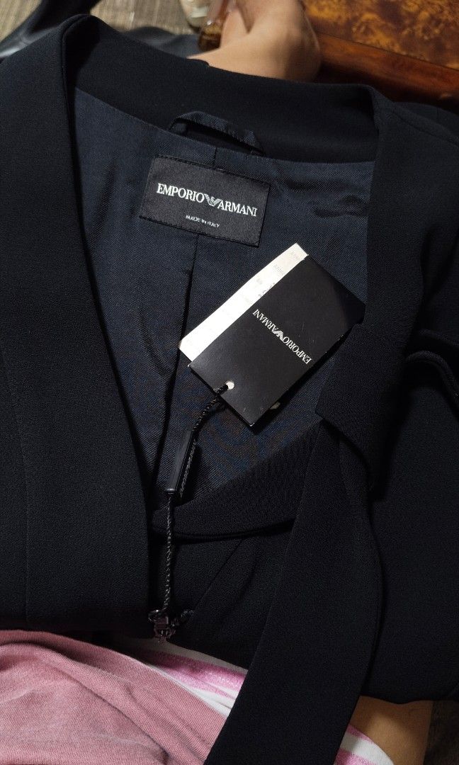 Emporio Armani Bow Black Blazer (Category: Luxury Apparel) located in Caloocan City. Submitted by modishthriftstore (Listing ID 1463644900, Image 2). Description: yes available , no need to ask M-L size S;15.5 Bust up to 38 L:24 With Hangtag, Loc: Rainbow Village 5 North Caloocan.