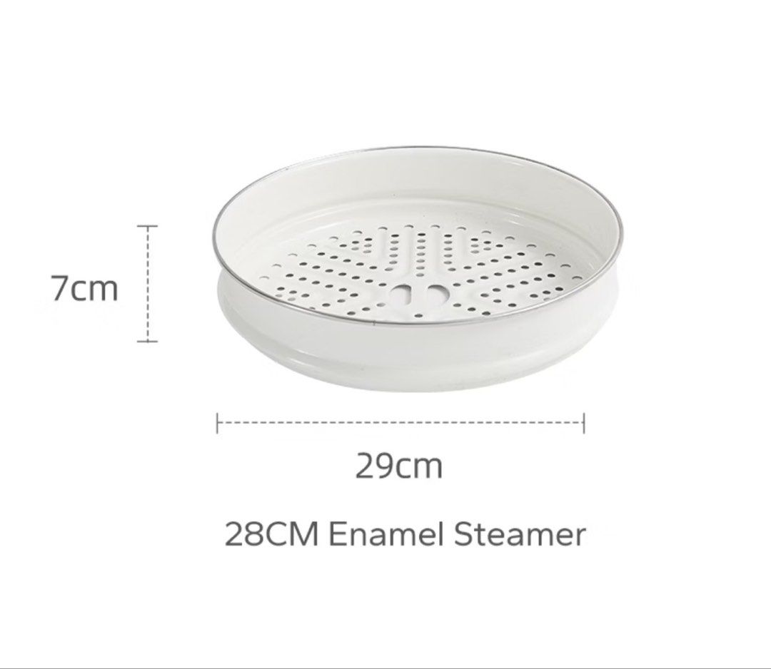 Enamel Steamer (Category: Other Kitchen Appliances) located in Lipa City. Submitted by gracegv (Listing ID 1463675010, Image 1). Description: Used once. Suitable for all stoves, including induction. Product description can be found on the photos. Please refer to the photos. RFS: too big for my pot *Courier to be shouldered by buyer.