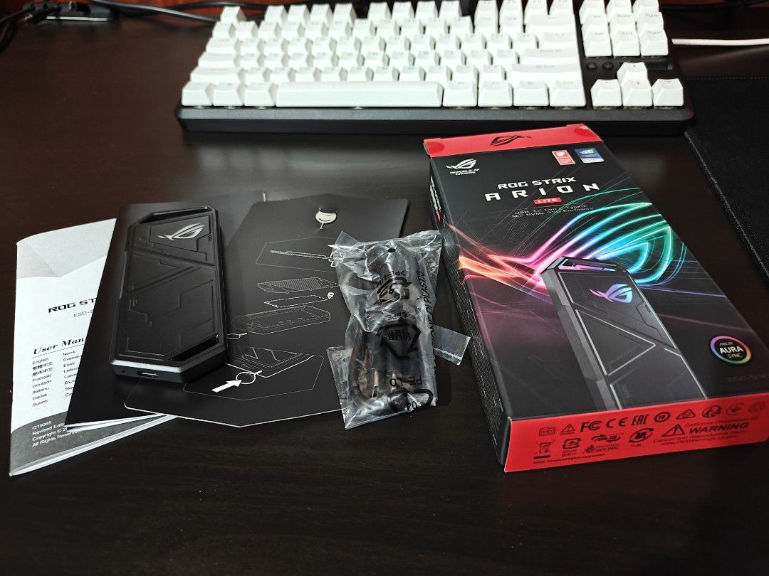 [Enclosure] Asus ROG Strix Arion Lite (Category: Hard Disks & Thumbdrives) located in Pasig City. Submitted by wysiwyg1970 (Listing ID 1463693862, Image 1). Description: For sale ‼️‼️ ⚠️ Take all the time you need. No haggling necessary. Asus ROG Strix Arion Lite M.2 NVME SSD Enclosure - PHP 2,300.00 (strictly non-negotiable) USB3.2 Gen 2x1 Type-C (10 Gbps) Good as new. No dents or scratches. Fits PCIe 2280/2260/2242/2230 M Key/B+M Key • Box • Ma