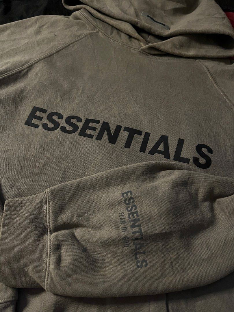 ESSENTIALS HOODIE (Category: Coats, Jackets and Outerwear) located in Manila. Submitted by urbanhits (Listing ID 1463607746, Image 3). Description: ESSENTIALS HOODIE / 28.5 Length / 25 width / 24 sleeve / 9/10 Condition 9/10 Color Rate uneven dot fade and need wash (issue).