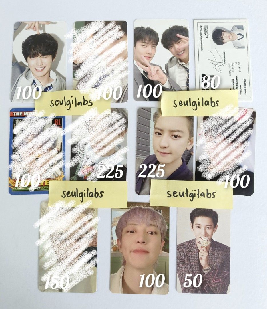 EXO Chanyeol Photocards (Category: K-Wave Merchandise) located in Manila. Submitted by seulgilabs (Listing ID 1463694918, Image 1). Description: EXO Chanyeol Photocards Good condition. With new toploaders & double sleeves. MOP: MariBank MOD: J&T - Official K-pop photocards - Prices clearly marked on each card .