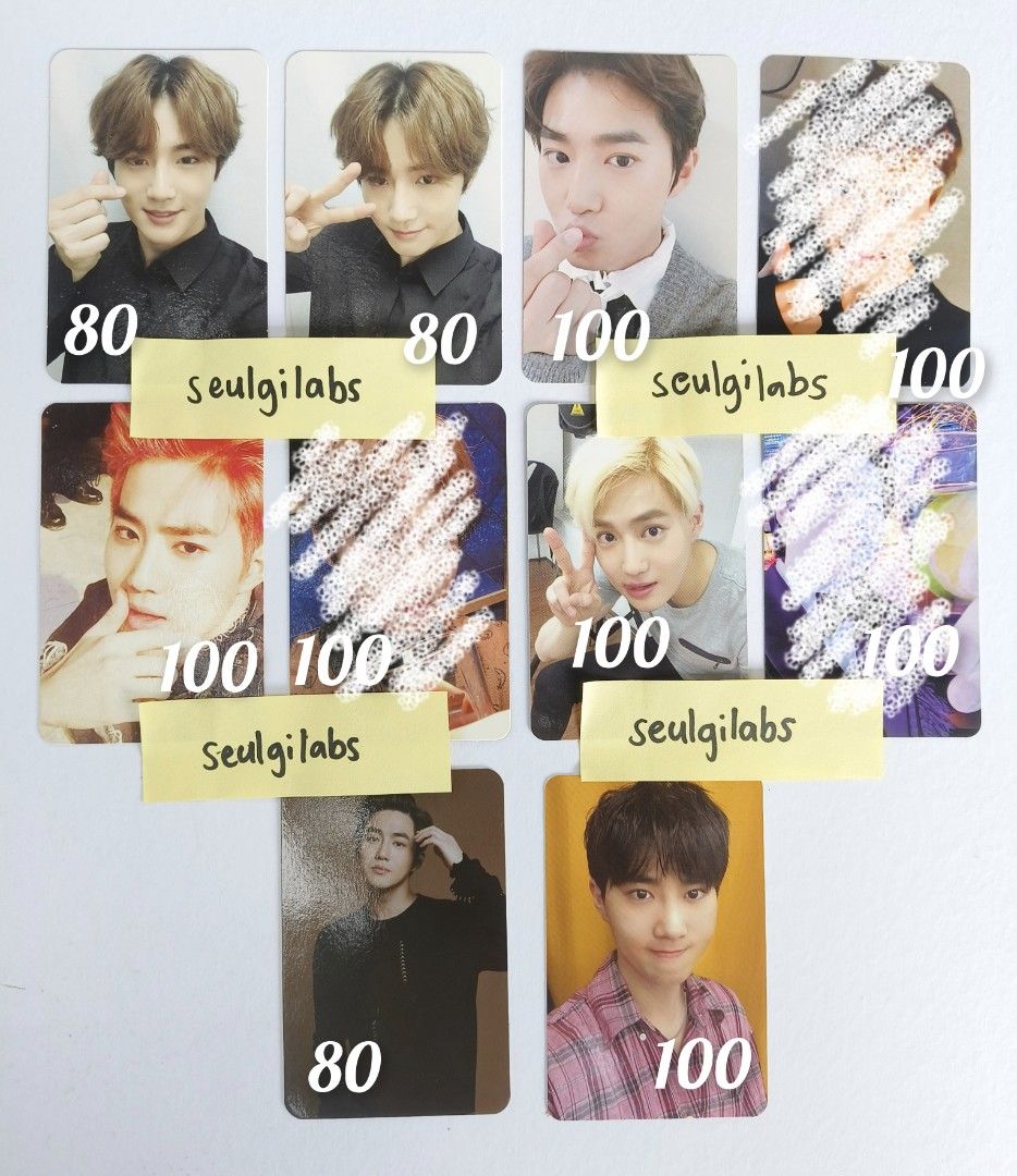 EXO Suho Photocards (Category: K-Wave Merchandise) located in Manila. Submitted by seulgilabs (Listing ID 1463695119, Image 2). Description: EXO Chanyeol Photocards Good condition. With new toploaders & double sleeves. MOP: MariBank MOD: J&T - Official photocards - Prices clearly marked on each card .