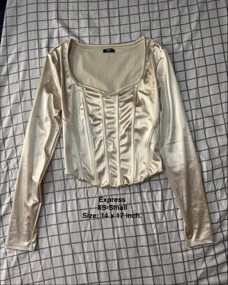 Express satin long-sleeve corset top (Category: Longsleeves) located in Quezon City. Submitted by pinkyswearshop (Listing ID 1463634401, Image 1). Description: .