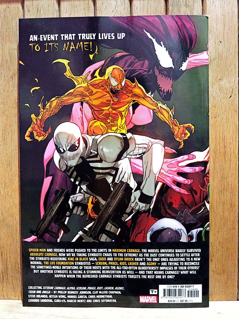 Extreme Carnage TPB Marvel Comic Book❗ (Category: Comics & Manga) located in Manila. Submitted by bravefox_0c9e03 (Listing ID 1463564333, Image 2). Description: - Marvel's Extreme Carnage comic book collection - Collects Alpha, Scream, Plague, Riot, Lasher, and Agony - Features Spider-Man and other symbiotes - Ideal for fans of the Marvel universe and symbiote stories - A must-have for collectors.