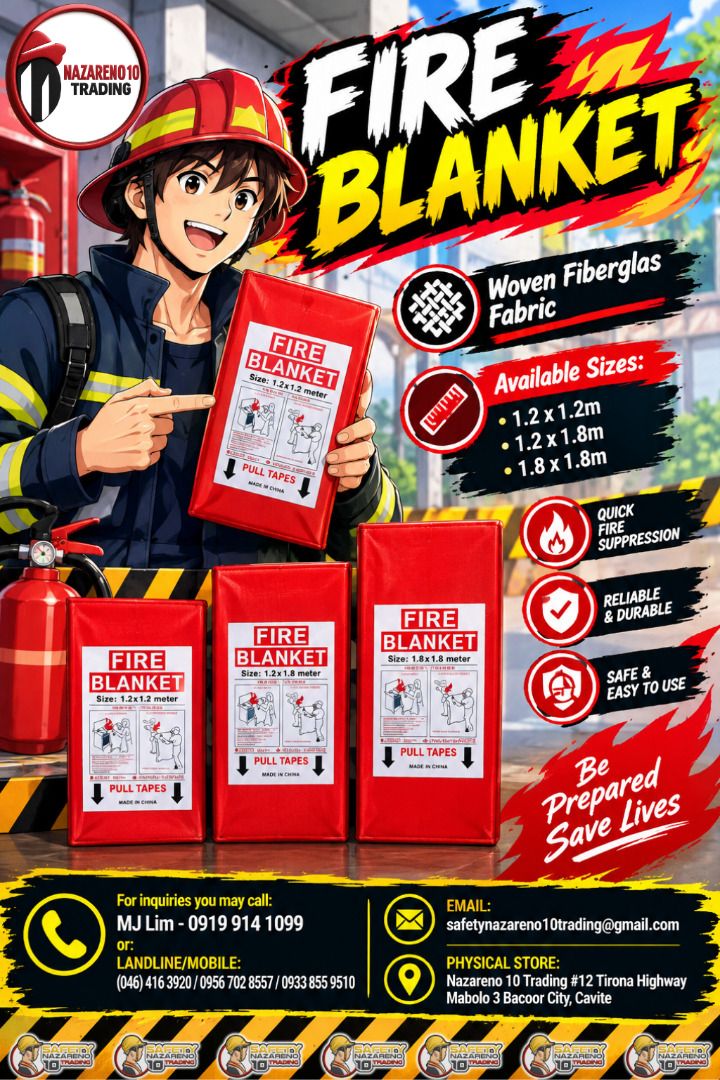 Fire Blanket (Category: Looking For) located in Bacoor. Submitted by zealmountain-375a (Listing ID 1463556215, Image 1). Description: Woven Fiberglas Fabric 1.2 x 1.2m 1.2 x 1.8m 1.8 x1.8m.