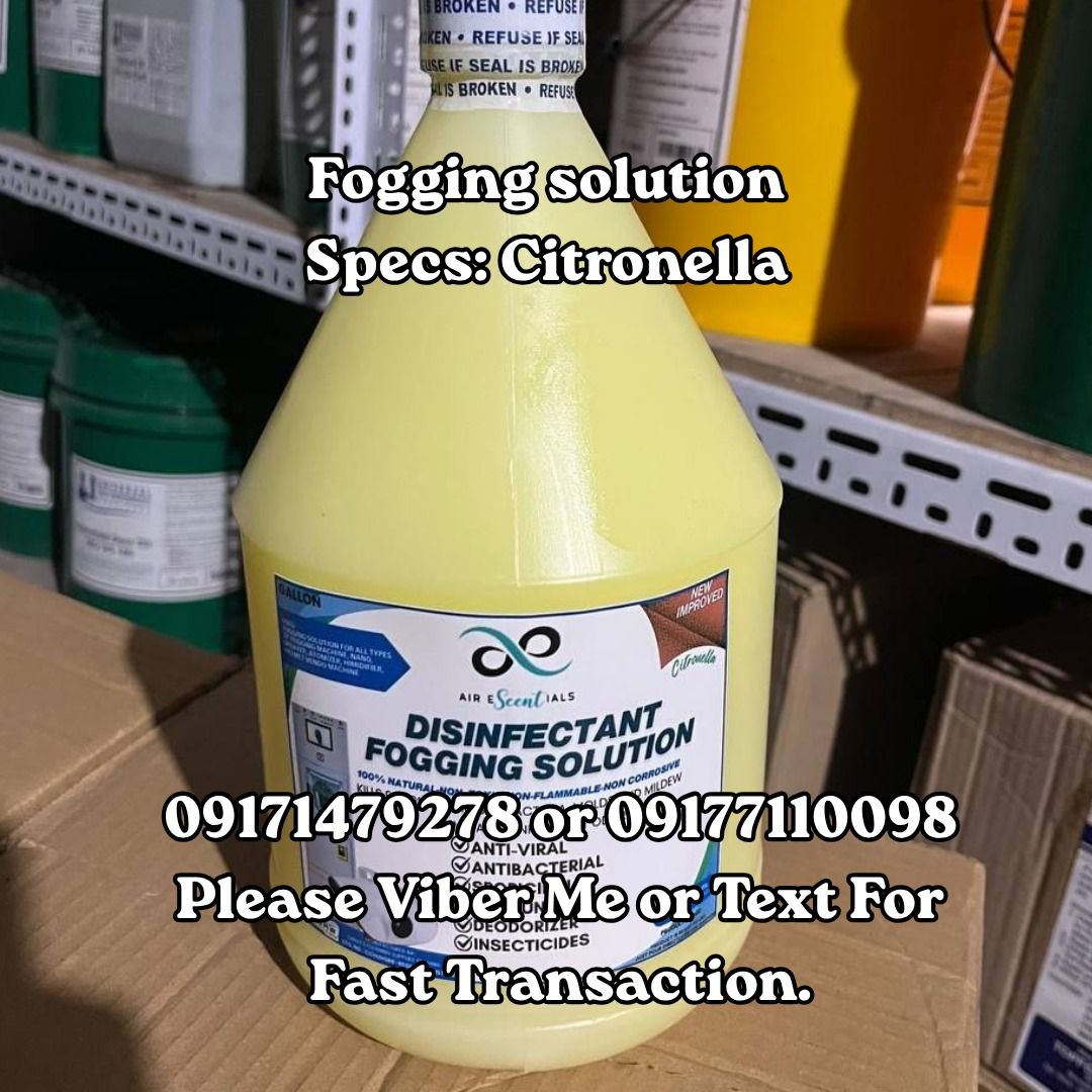 Fogging solution Specs: Citronella (Category: Construction Tools & Equipment) located in Manila. Submitted by 09171479278_elsie. (Listing ID 1463604924, Image 1). Description: Fogging solution Specs: Citronella .