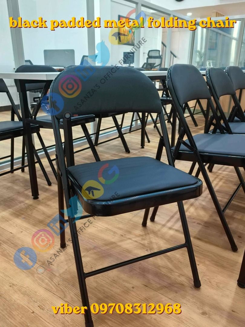 folding chair & folding table (Category: Tables & Sets) located in Quezon City. Submitted by asanzasmik45405 (Listing ID 1463609414, Image 1). Description: Folding Training Tables: These space-saving rectangular desks feature a clean white or light gray laminated worktop paired with a foldable black steel "H-style" tubular frame. Many variations include a practical integrated under-desk storage rack shelf for holding documents or personal belongi