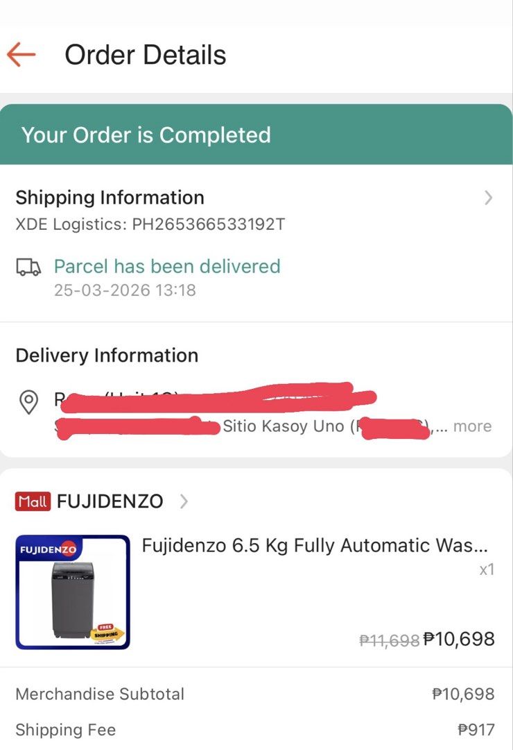 Fujidenzo 6.5kg Fully Automatic Washing Machine (Category: Washing Machines and Dryers) located in Caloocan City. Submitted by maryrosei (Listing ID 1463568291, Image 3). Description: Rfs: Will relocate in Mindanao Bought this March 2026. Used twice a month, sometimes once in a month. Slightly negotiable. Location: Barangay Mambugan, Antipolo.