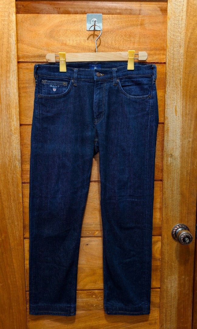 GANT JEANS (DARK BLUE) (Category: Jeans) located in Tabuk. Submitted by gooddropsofficial (Listing ID 1463690619, Image 2). Description: GANT JEANS (DARK BLUE) STRAIGHT CUT ▪️WIDTH: 31" ▪️THIGH: 10.5" ▪️LENGTH: 38" ▪️SIZE: MEDIUM ▪️LEG OPENING: 7.5" ▪️COLOR RATE: GOOD AS NEW ▪️CONDITION: GOOD AS NEW ▪️ISSUE: NONE ▪️WASHED AND READY TO USE.