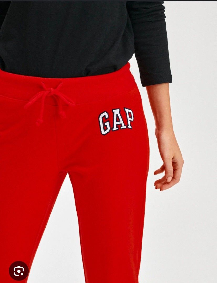 GAP Red Sweatpants Joggers with Logo (Category: Activewear) located in Quezon City. Submitted by shinereign (Listing ID 1463632672, Image 3). Description: - Bright red GAP sweatpants - Classic embroidered GAP logo on left leg - Adjustable drawstring waist - Comfortable for lounging or everyday wear - Brand new with original tag attached no more last price.