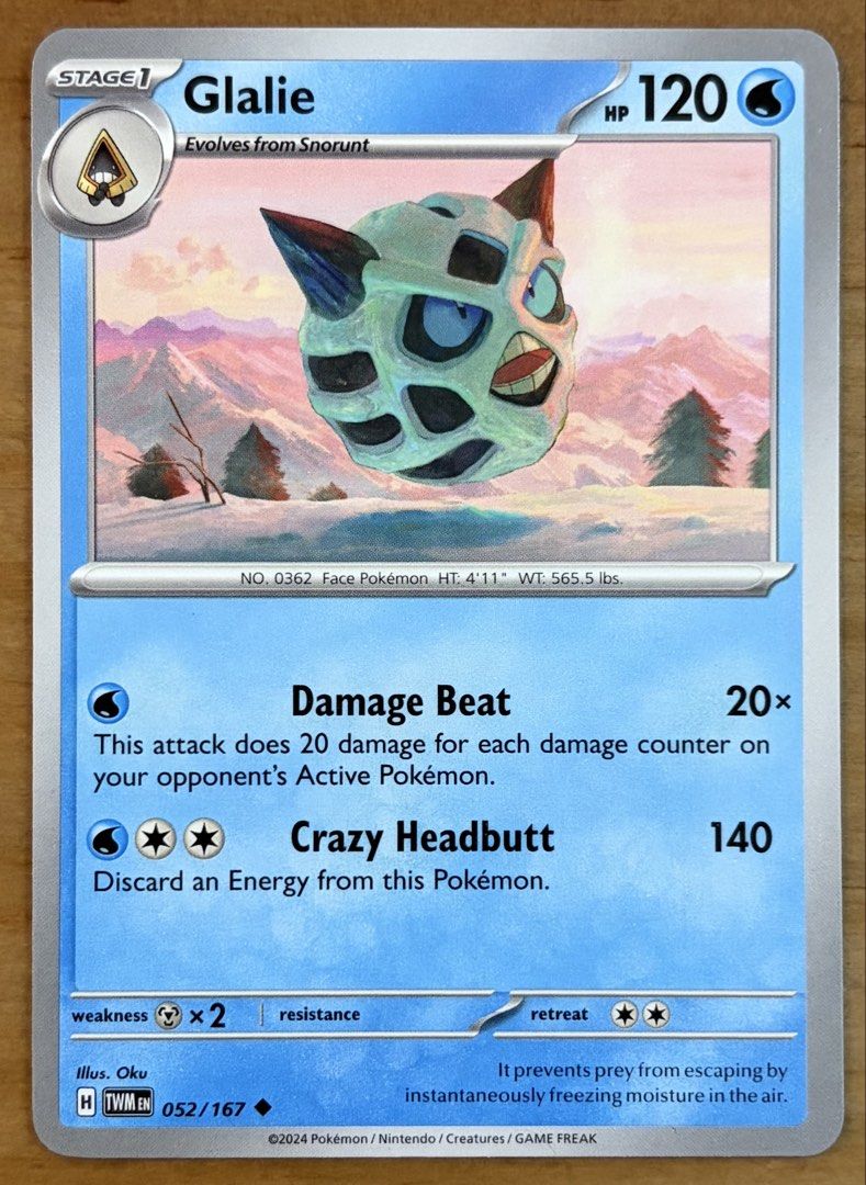 Glalie | Pokemon Cards ~ Twilight Masquerade (Category: Raw Singles) located in Makati City. Submitted by cardlab (Listing ID 1463595064, Image 1). Description: Items are 💯 authentic/original/legit. About The Card: •Language: EN • Number: 052/167 • Uncommon • Normal FOR: • Cards ₱99 and below with Card Sleeves • Cards ₱100 and up with Card Sleeves and Used Toploader • ₱10 for Bnew Tops Packaging (If Shipping): ✔️ Plastic cover ✔️ Cardboard ✔️ Bu