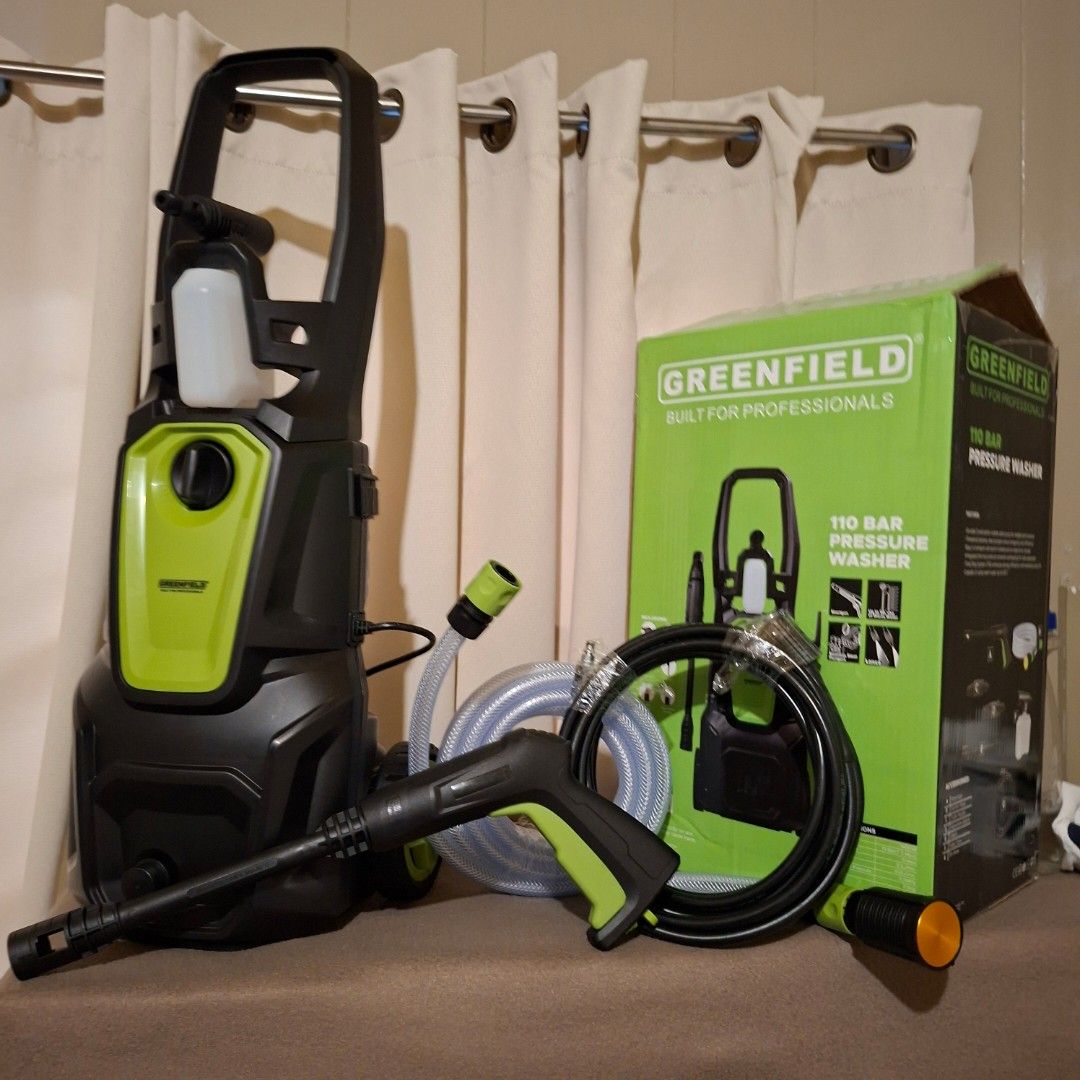 Greenfield 110 Bar Pressure Washer (Category: Cleaning Tools & Supplies) located in Pasig City. Submitted by mr.bargaindeal (Listing ID 1463561657, Image 2). Description: - Greenfield Pressure Washer - 110 Bar Pressure - Professional Grade - Includes Hose and Spray Gun - Ideal for Cars, Patios, and Tough Jobs - Box Included.
