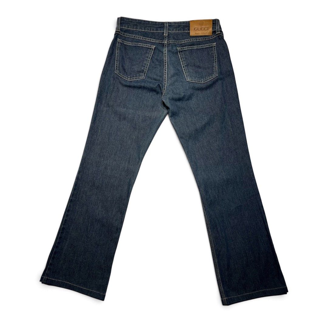 GUCCI 2006 Frida Giannini Low Rise Flared Jeans (Category: Jeans) located in Balanga. Submitted by goodiegarments (Listing ID 1463654338, Image 2). Description: GUCCI 2006 Frida Giannini Low Rise Flared Jeans Authentic 100% Iconic early Frida Giannini-era Gucci denim featuring a low-rise fit and flared leg silhouette. Great archival piece with strong 2000s Gucci character. Measurements (Laid Flat) * Waist: 15-15.5 inches (30-31 inches) * Hips: 17
