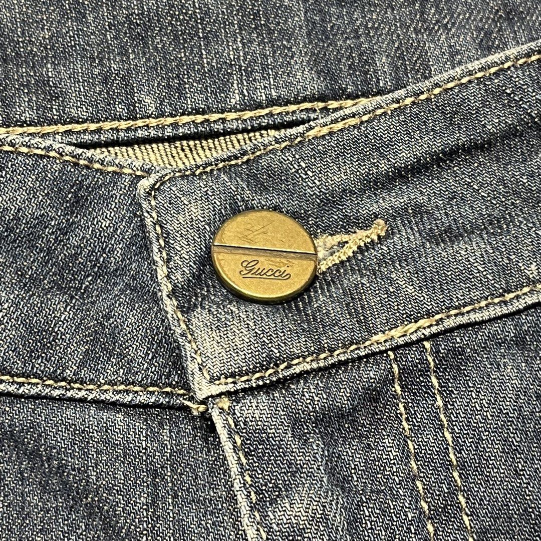 GUCCI 2006 Frida Giannini Low Rise Flared Jeans (Category: Jeans) located in Balanga. Submitted by goodiegarments (Listing ID 1463654338, Image 3). Description: GUCCI 2006 Frida Giannini Low Rise Flared Jeans Authentic 100% Iconic early Frida Giannini-era Gucci denim featuring a low-rise fit and flared leg silhouette. Great archival piece with strong 2000s Gucci character. Measurements (Laid Flat) * Waist: 15-15.5 inches (30-31 inches) * Hips: 17