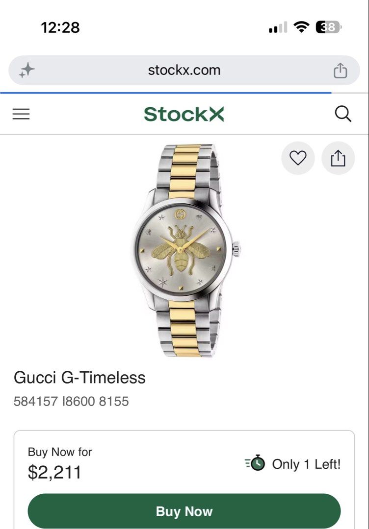 Gucci G-Timeless Bee Watch (Category: Luxury Watches) located in Taguig. Submitted by eunicesuperb (Listing ID 1463635448, Image 1). Description: - Authentic Gucci G-Timeless Watch - Iconic Bee Motif on Dial - Two-Tone Stainless Steel Bracelet - Comes with Original Box and Packaging - Versatile for Everyday or Special Occasions.