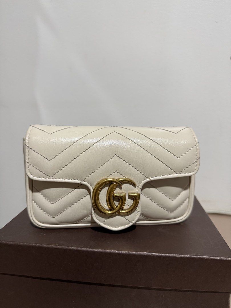 Gucci Marmont mini (Category: Luxury Bags & Wallets) located in Marilao. Submitted by archivesbysof (Listing ID 1463576920, Image 1). Description: 🤍 Gucci Marmont Super Mini — White Classic and easy to style. Perfect for dinners, events, or when you just need the essentials. • Clean interior • In good pre-loved condition • With a small stain at the bottom (see photos) • Overall still looks beautiful when worn ✨ Selling at a good price considerin