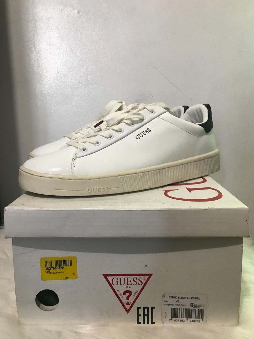 Guess White Leather Sneakers (Category: Sneakers) located in Manila. Submitted by vincent.seller (Listing ID 1463623390, Image 3). Description: - Brand: Guess - Color: White - Material: Leather - Style: Classic low-top sneakers - Closure: Lace-up - Features: Guess logo on side and heel tab - Size: 43 - Condition: Comes with original box.
