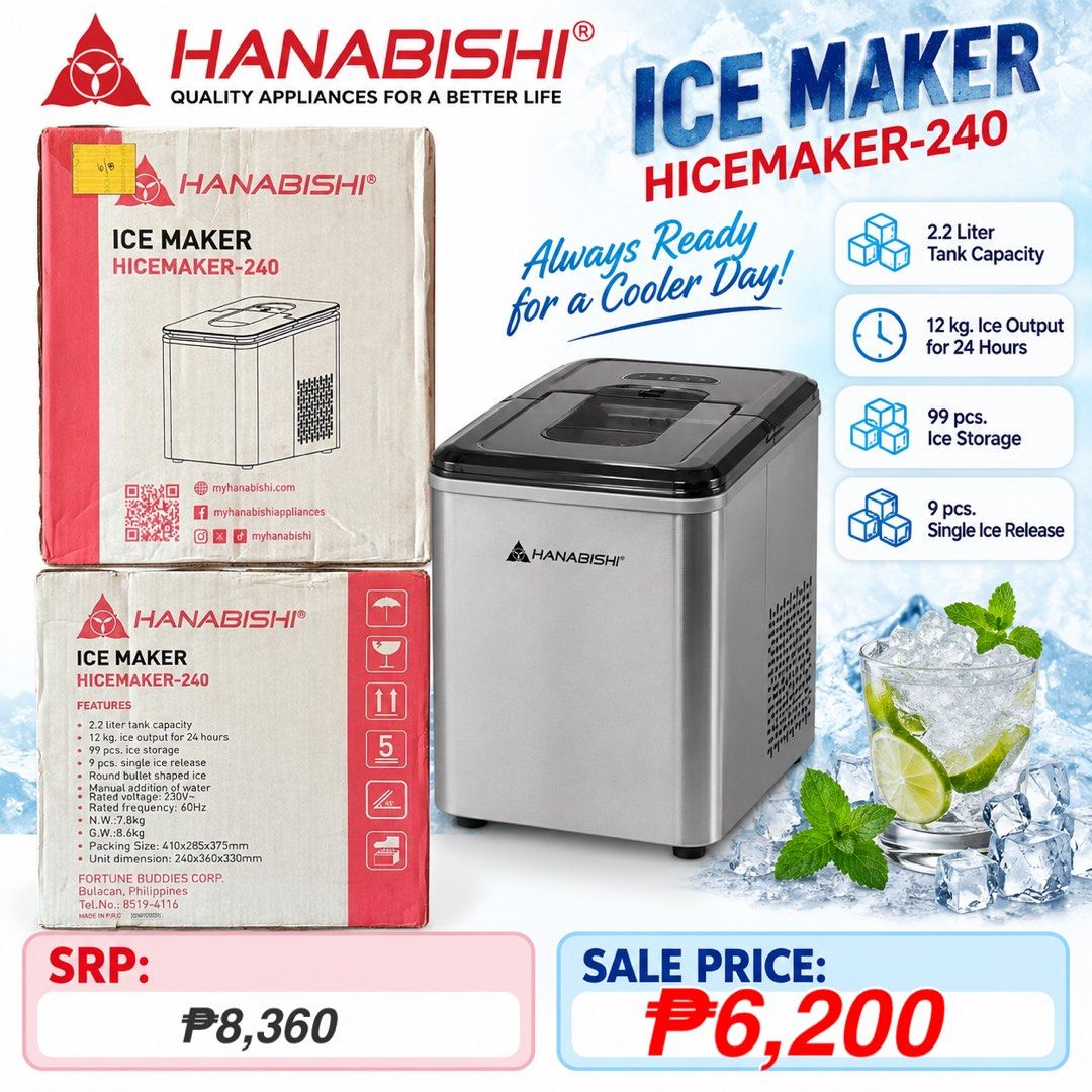 HANABISHI ICE-MAKER (Category: Other Kitchen Appliances) located in Makati City. Submitted by TZ.Collections (Listing ID 1463590052, Image 1). Description: -BRAND-NEW -SLIGHTLY NEGOTIABLE -FREE SHIPPING WITHIN MAKATI.