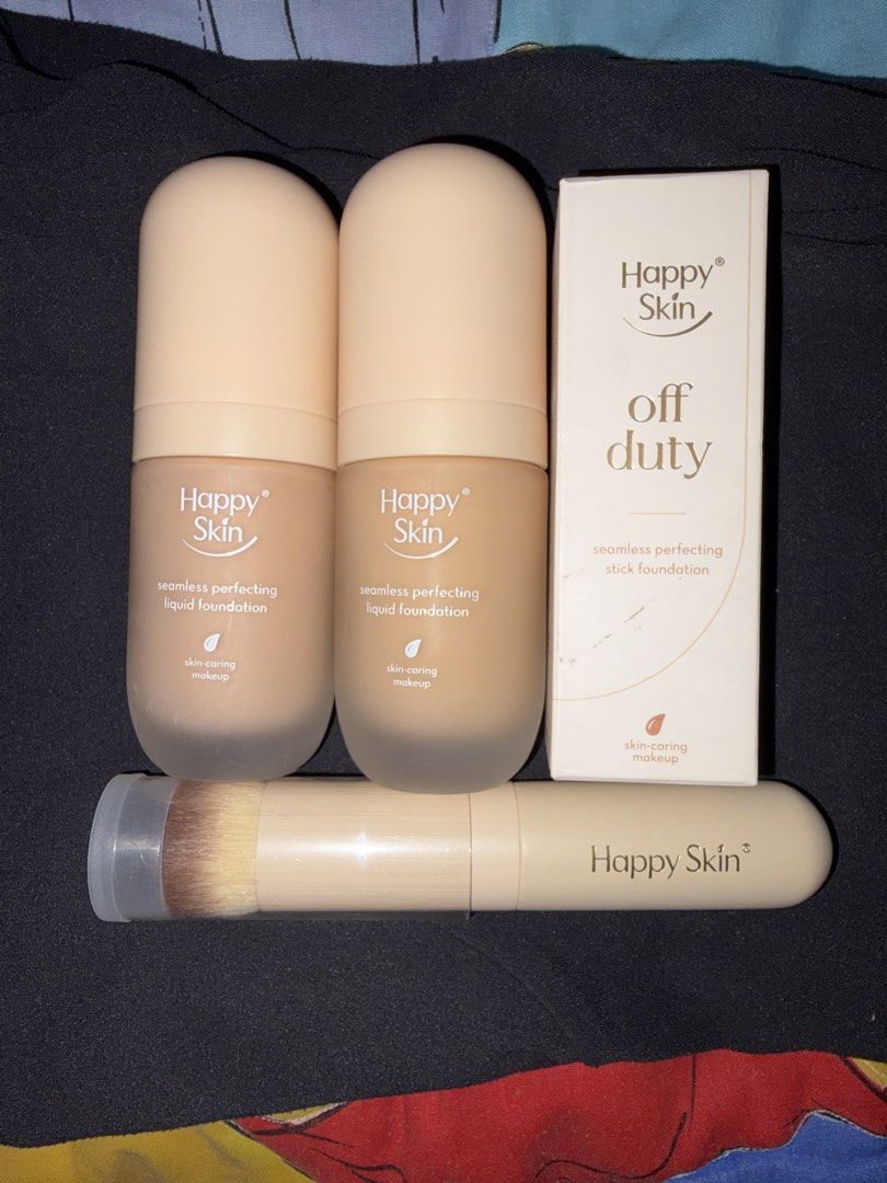 Happy Skin Off Duty BUNDLE (includes blending brush) (Category: Makeup) located in Quezon City. Submitted by rafaselle (Listing ID 1463630792, Image 1). Description: Get ALL for 900! - Happy Skin Off Duty Seamless Perfecting Liquid Foundation Shades: Buff Beige (opened March 2026) & Honey Beige (opened September 2026 — only used once) - Happy Skin Off Duty Seamless Perfecting Stick Foundation in Caramel Beige (never used) - Includes Seamless Blen