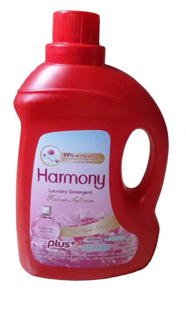 Harmony Laundry Detergent Fabric Softener 2200ML Plus (Category: Detergents) located in Manila. Submitted by journnierph (Listing ID 1463620552, Image 1). Description: 🧺 Harmony Laundry Detergent + Fabric Softener Plus+ 2200ML - ₱330 ONLY! ✨ Details: - Net Weight: 2200ML (1800ML + 400ML FREE!) - 5in1: Detergent + Fabric Softener + Fragrance + Anti-bacterial + 99% Better Effect - Scent: Luxury Perfume Fragrance - long lasting bango up to 1 week! 