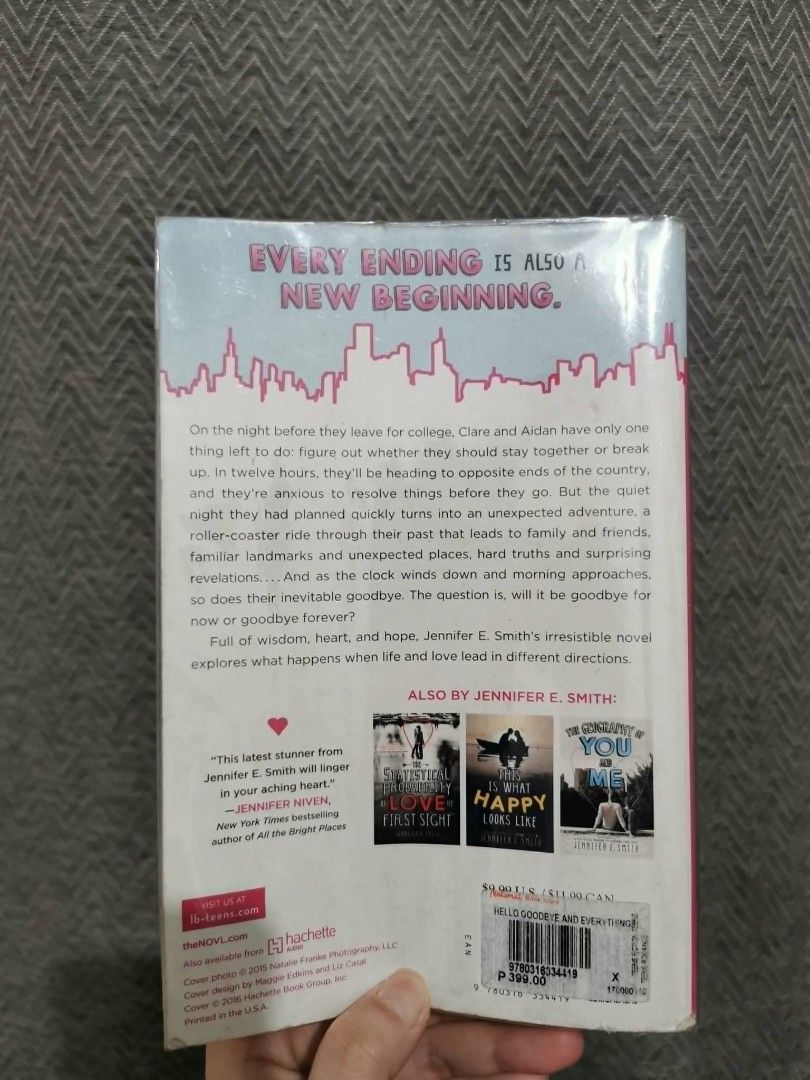 Hello, Goodbye, and Everything In Between by Jennifer E. Smith (Category: Storybooks) located in Paranaque City. Submitted by clarizas.closet (Listing ID 1463694878, Image 2). Description: .