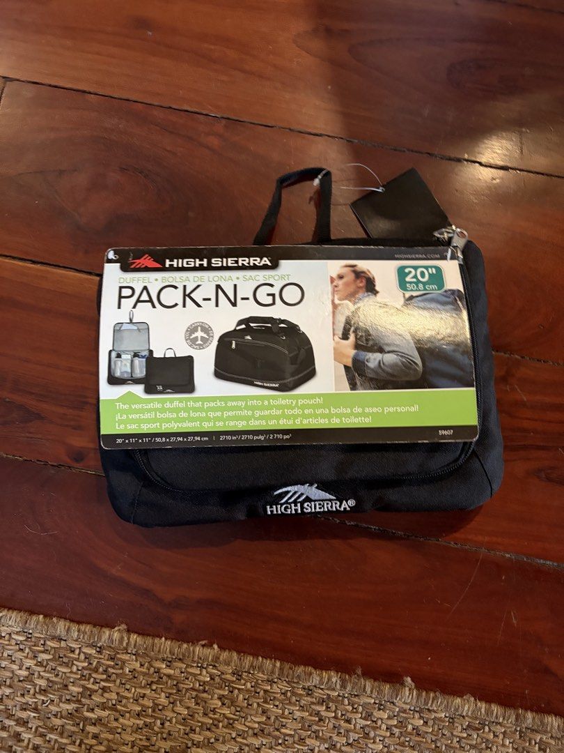 High Sierra Pack-N-Go Duffel Bag (Category: Backpacks) located in Quezon City. Submitted by yarnhillmanila (Listing ID 1463630385, Image 1). Description: - High Sierra Pack-N-Go Duffel Bag - Color: Black - Packs away into a toiletry pouch for ultimate portability - Ideal for travel and organizing essentials - Dimensions: 20" x 11" x 11" - Durable and functional design.