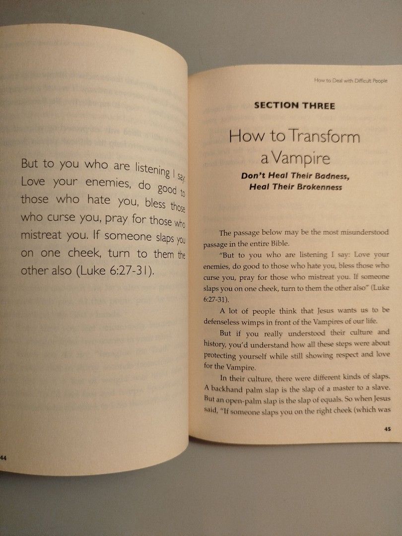 How to Deal with Difficult People by Bo Sanchez (Category: Storybooks) located in Paranaque City. Submitted by kaceys_closet (Listing ID 1463626511, Image 3). Description: - Discover how to protect yourself from negative influences ('vampires') in your life. - Learn practical ways to love your enemies and bless those who curse you. - Find the path to authentic and unconditional love. - Achieve personal freedom and emotional liberation..
