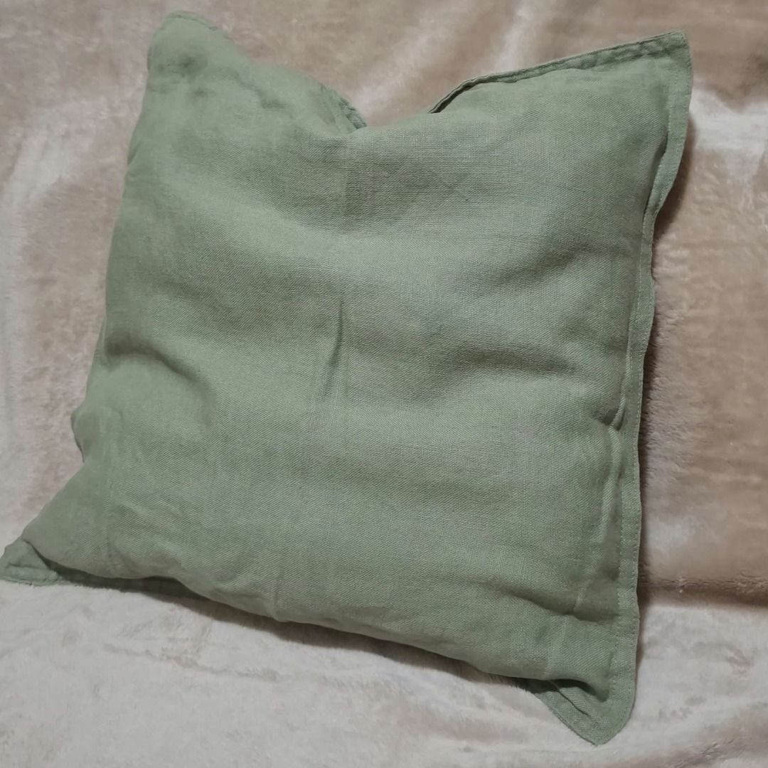 IKEA Sage Green Linen Pillow Cover (Category: Cushions & Throws) located in Quezon City. Submitted by m_decluttering_sale (Listing ID 1463670575, Image 1). Description: Pre-owned IKEA 100% Linen Cushion Cover – 1 pc Size: 50 × 50 cm Color: Sage green / muted green Material: 100% linen Condition: Pre-owned Cover only — pillow insert not included .