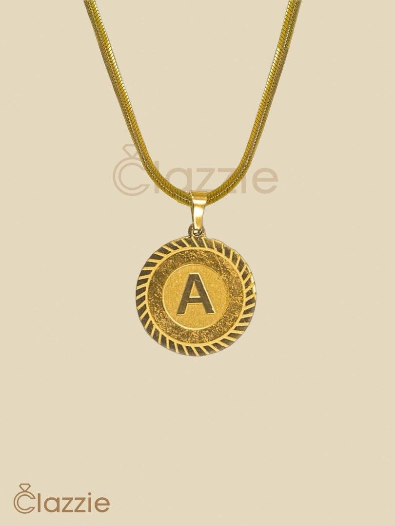 Initial Letter Gold Stainless Necklace (Hypoallergenic) (Category: Necklaces) located in Manila. Submitted by clazziejewelry (Listing ID 1463629910, Image 2). Description: Initial Letter Gold Stainless Necklace (Hypoallergenic) IL 10 - ₱210 • Hypoallergenic • Non-Tarnish.